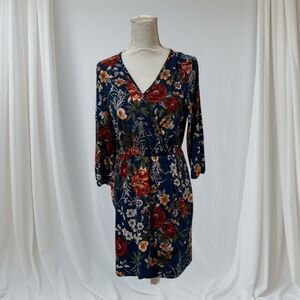 Forever 21 Navy Floral Faux Wrap Half Sleeve Dress Size L